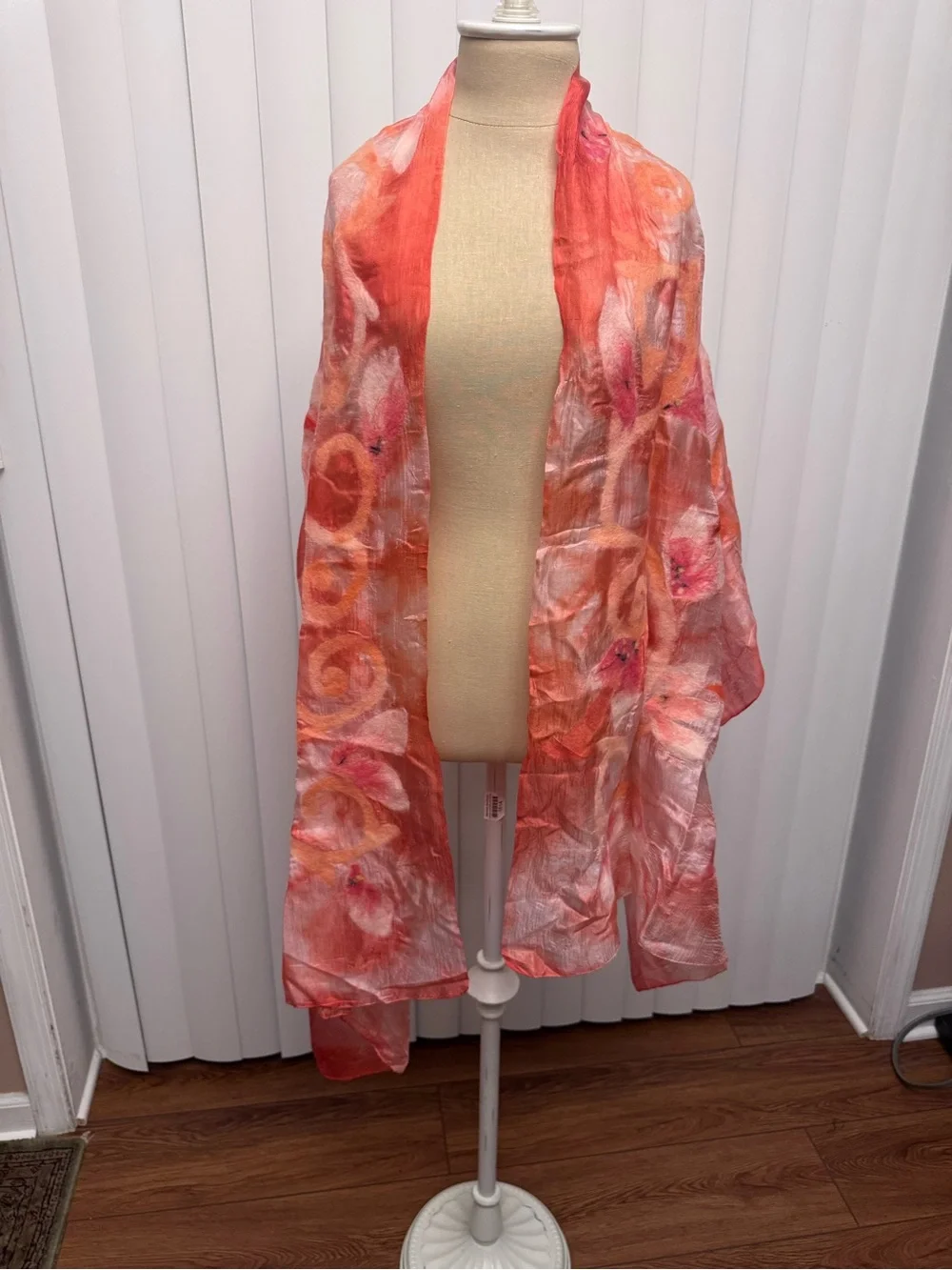 Pair of Floral Lightweight Wrap Scarves - orange/pink and Blue